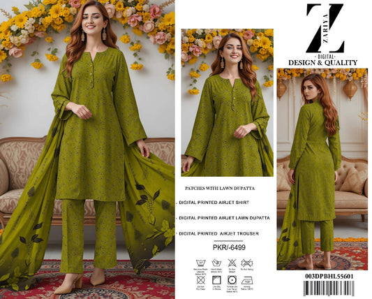 3 Piece Allover Digital Print Lawn