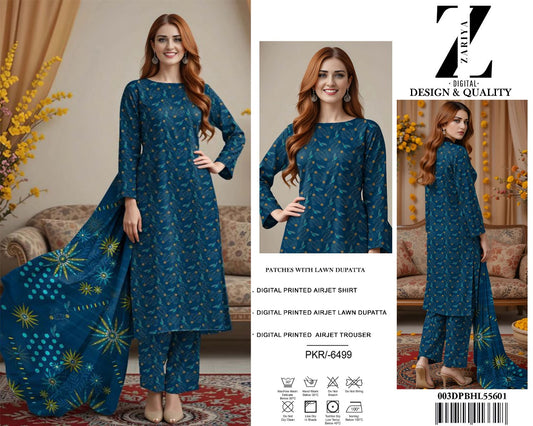 3 Piece Allover Digital Print Lawn