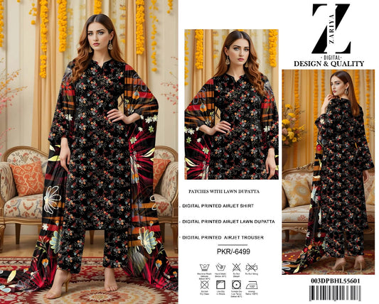 3 Piece Allover Digital Print Lawn