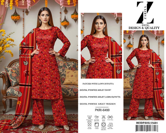 3 Piece Allover Digital Print Lawn
