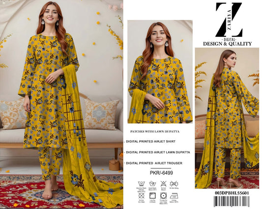 3 Piece Allover Digital Print Lawn