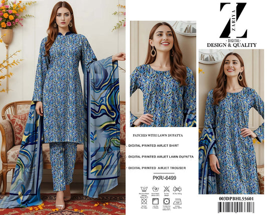 3 Piece Allover Digital Print Lawn