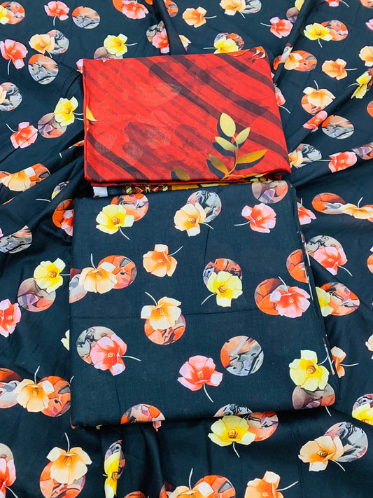 3 Piece Allover Digital Print Lawn